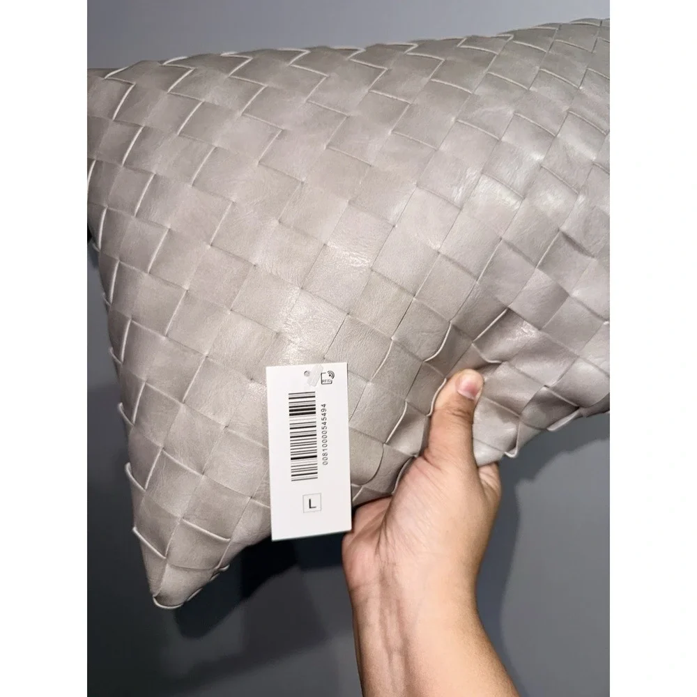 FRYE Woven Leather Pillow Gray Rectangular 20x14